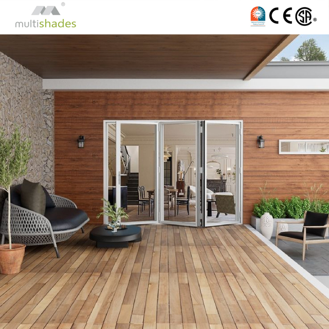 Multishades NFRC Certified French Aluminum Threshold Free Folding Door with Low E Glass and Custom Hardware