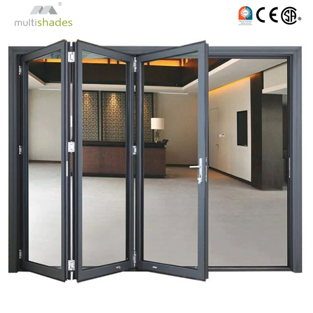 Multishades NFRC Certified French Aluminum Threshold Free Folding Door with Low E Glass and Custom Hardware