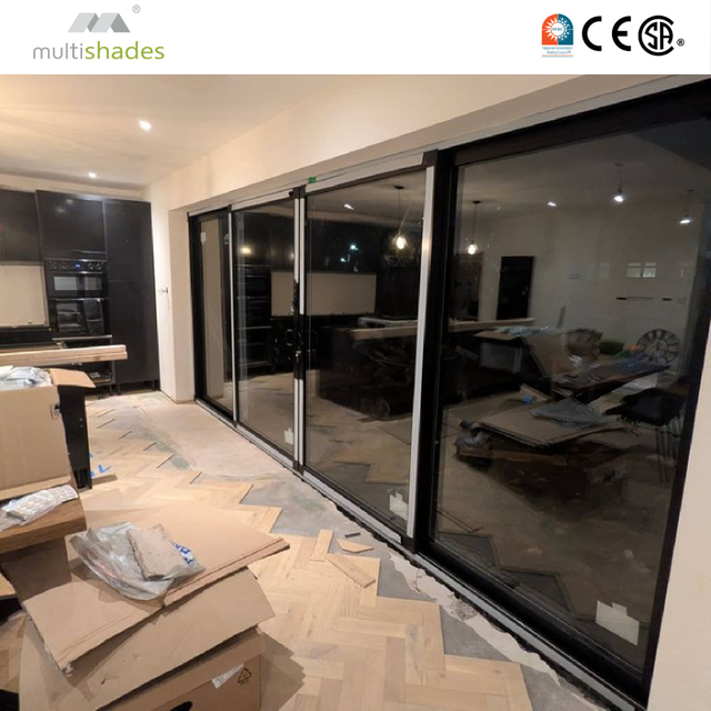 Ultra Narrow Thermal Break Electric Sliding Doors Energy Star and NFRC Certified Triple Pane Low E Glass for Modern Living Rooms